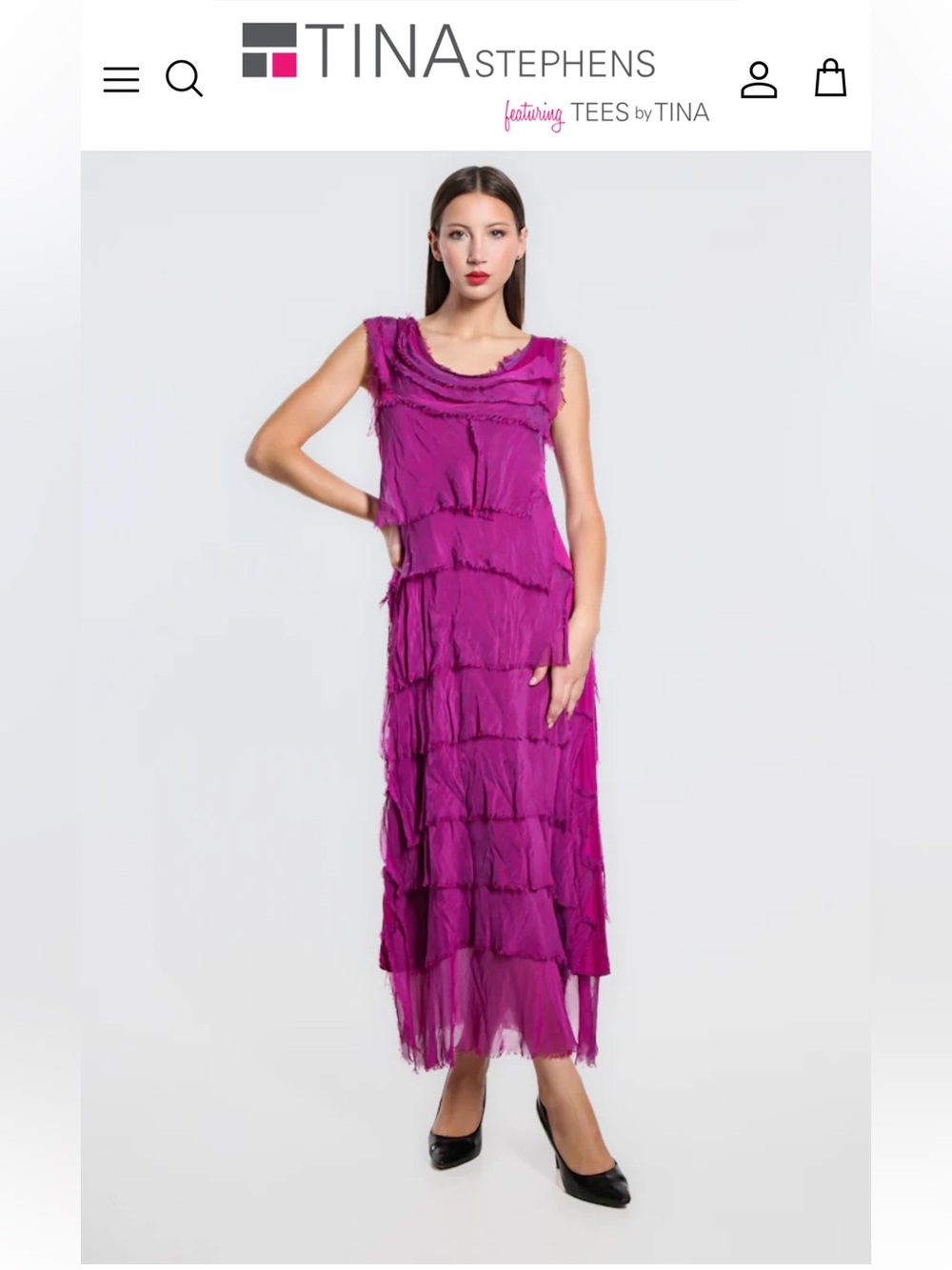 Tina Stephens Fuchsia Tiered Sleeveless Maxi Dress